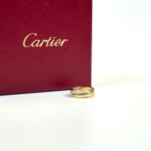 b2026031051-cartier-diamond-paved-trinity-ring-small-model Pre-Owned/ Pre-Loved/ Second-Hand Cartier Diamond Paved Trinity Ring, Small Model, Ring in White Gold, Yellow Gold, Rose Gold Color, 50 Size, Front View