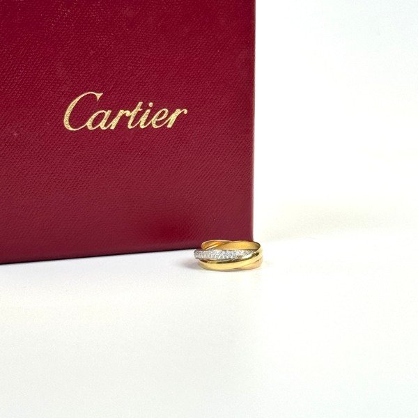 Pre-Owned/ Pre-Loved/ Second-Hand Cartier Diamond Paved Trinity Ring, Small Model, Ring in White Gold, Yellow Gold, Rose Gold Color, 50 Size, Front View