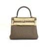 b2026061054-hermes-kelly-25-togo-1 Pre-Owned/ Pre-Loved/ Second-Hand Hermes Kelly 25 Togo, Bag in Etoupe, Palladium Hardware Color, 25cm Size, Front View