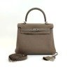 b2026061054-hermes-kelly-25-togo Pre-Owned/ Pre-Loved/ Second-Hand Hermes Kelly 25 Togo, Bag in Etoupe, Palladium Hardware Color, 25cm Size, Front View