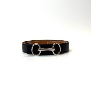 b2026061060-hermes-reversible-leather-belt-24mm Pre-Owned/ Pre-Loved/ Second-Hand Hermes Reversible Leather Belt 24mm, Others in Black, Gold, Palladium Hardware Color, 75cm Size, Front View