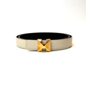 b2026061061-hermes-reversible-leather-belt-24mm Pre-Owned/ Pre-Loved/ Second-Hand Hermes Reversible Leather Belt 24mm, Others in Black, White, Gold Hardware Color, 85cm Size, Front View