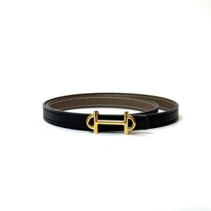b2026061062-hermes-reversible-leather-belt-13mm Pre-Owned/ Pre-Loved/ Second-Hand Hermes Reversible Leather Belt 13mm, Others in Black, Etoupe, Gold Hardware Color, 70cm Size, Front View