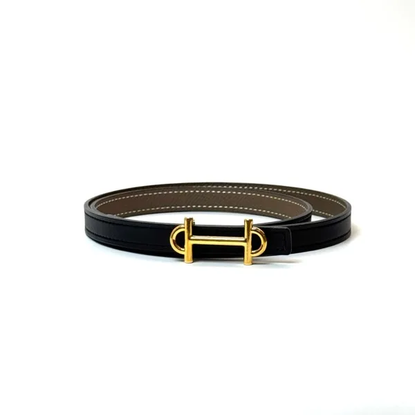 Pre-Owned/ Pre-Loved/ Second-Hand Hermes Reversible Leather Belt 13mm, Others in Black, Etoupe, Gold Hardware Color, 70cm Size, Front View