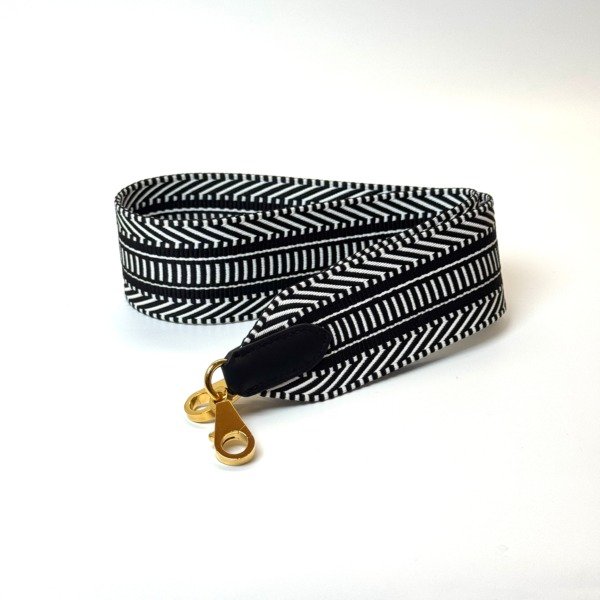 b2026061064-hermes-sangle-cavale-50mm-bag-strap Pre-Owned/ Pre-Loved/ Second-Hand Hermes Sangle Cavale 50mm Bag Strap, Others in Black & White, Gold Hardware Color, 5cm thick, 70cm length Size, Front View