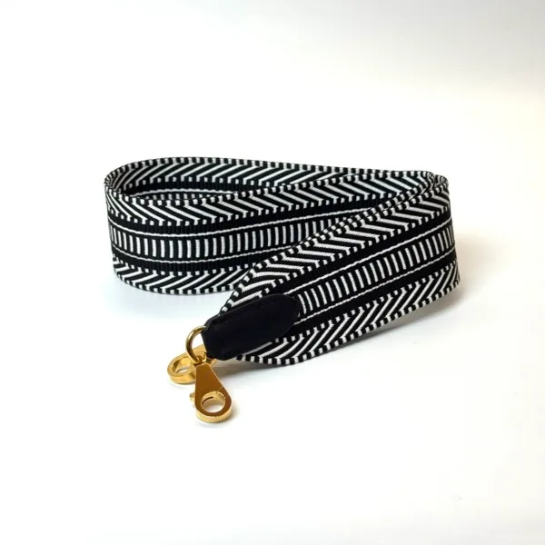 Pre-Owned/ Pre-Loved/ Second-Hand Hermes Sangle Cavale 50mm Bag Strap, Others in Black & White, Gold Hardware Color, 5cm thick, 70cm length Size, Front View