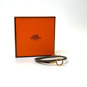 b2026061068-hermes-glenan-double-tour-bracelet Pre-Owned/ Pre-Loved/ Second-Hand Hermes Glenan Double Tour Bracelet , Bracelet in Etoupe, Rose Gold Color, Size, Front View