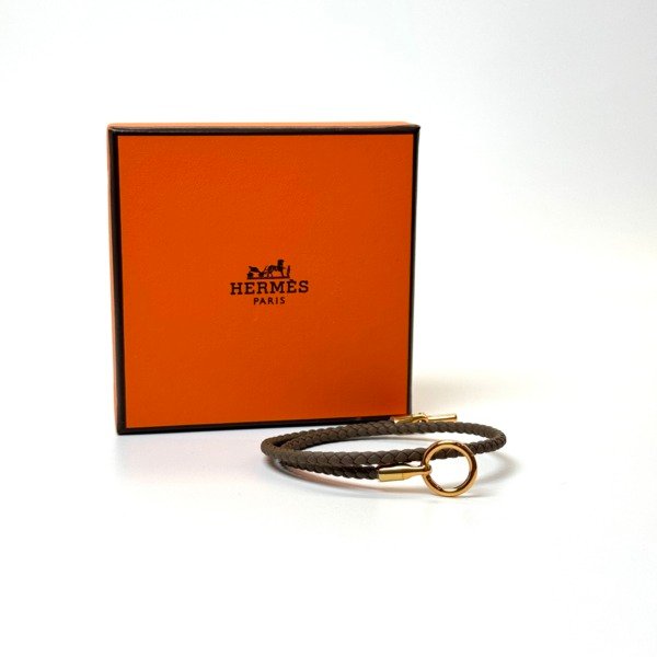 Pre-Owned/ Pre-Loved/ Second-Hand Hermes Glenan Double Tour Bracelet , Bracelet in Etoupe, Rose Gold Color,  Size, Front View