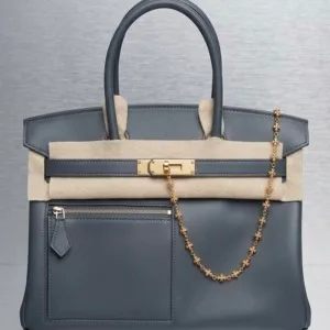 b2026061069-hermes-colormatic-birkin-30-swift Pre-Owned/ Pre-Loved/ Second-Hand Hermes Colormatic Birkin 30 Swift, Bag in Ardoise, Gold Hardware Color, 30 Size, Front View