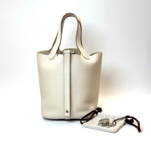 Pre-Owned/ Pre-Loved/ Second-Hand Hermes Picotin 18, Bag in Craie, Palladium Hardware Color, 18 Size, Front View