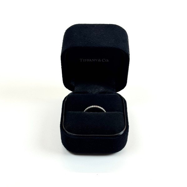 b2026081052-tiffany-co-diamond-band-half-paved Pre-Owned/ Pre-Loved/ Second-Hand Tiffany & Co. Diamond Band Half Paved , Ring in White Gold Color, US 4.5 Size, Front View