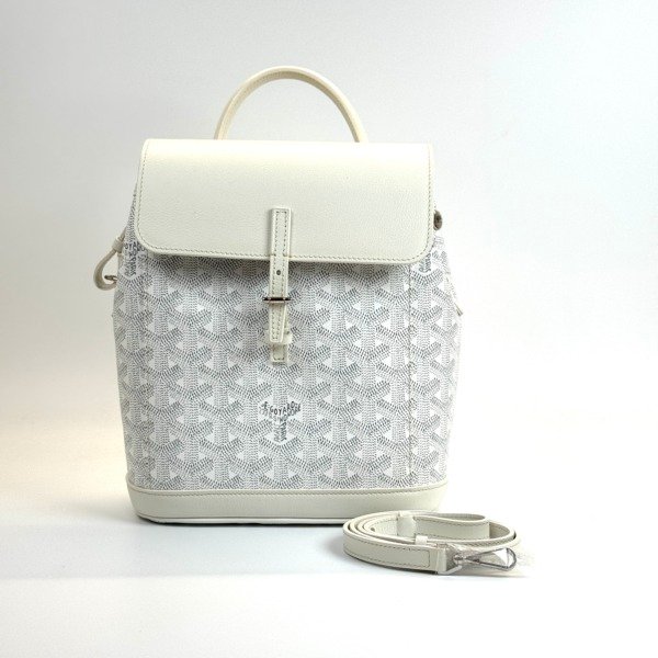 Pre-Owned/ Pre-Loved/ Second-Hand Goyard Aplin Mini Backpack, Bag in White, Silver Hardware Color, 20 x 21 x 9 cm Size, Front View