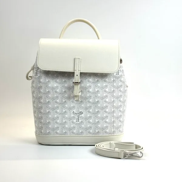 b2026141072-goyard-aplin-mini-backpack Pre-Owned/ Pre-Loved/ Second-Hand Goyard Aplin Mini Backpack, Bag in White, Silver Hardware Color, 20 x 21 x 9 cm Size, Front View