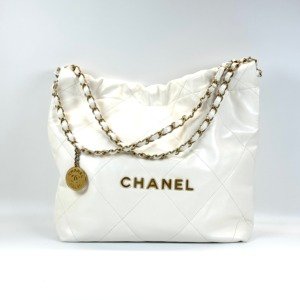 c2026011024-chanel-chanel-22-small Pre-Owned/ Pre-Loved/ Second-Hand Chanel Chanel 22 Small, Bag in White, Gold Hardware Color, Small Size, Front View