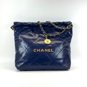 c2026011025-chanel-chanel-22-small Pre-Owned/ Pre-Loved/ Second-Hand Chanel Chanel 22 Small, Bag in Blue, Gold Hardware Color, Small Size, Front View