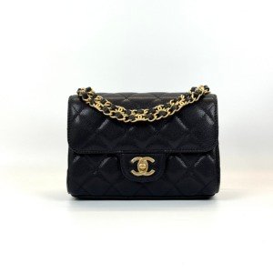 Pre-Owned/ Pre-Loved/ Second-Hand Chanel 25P Mini Flap Cavair, Bag in Black, Gold Hardware Color, 18 × 5.5 × 13 cm Size, Front View