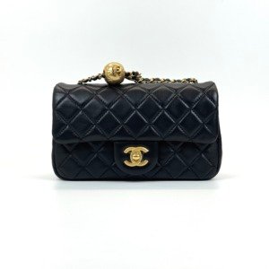 Pre-Owned/ Pre-Loved/ Second-Hand Chanel Pearl Crush Mini Rectangle, Bag in Black, Gold Hardware Color, Mini Size, Front View