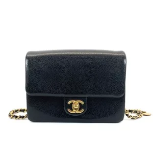 c2026011039-chanel-25k-caviar-mini-flap-square Pre-Owned/ Pre-Loved/ Second-Hand Chanel 25K Caviar Mini Flap Square, Bag in Black, Gold Hardware Color, 17.5 x 12 x 5 cm Size, Front View