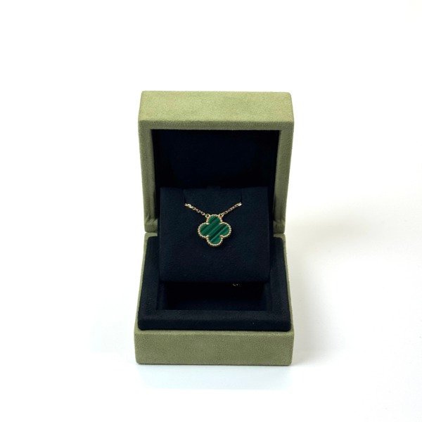 Pre-Owned/ Pre-Loved/ Second-Hand Van Cleef & Arpels (VCA) Malachite Alhambra Necklace, Necklace in Green Malachite, Yellow Gold Color,  Size, Front View