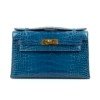 Pre-Owned/ Pre-Loved/ Second-Hand Hermes Kelly Pochette Mini Kelly I Alligator, Bag in Blue Mykonos, Gold Hardware Color, Mini Size, Front View