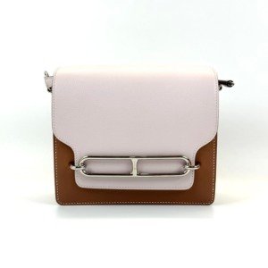 Pre-Owned/ Pre-Loved/ Second-Hand Hermes Roulis 18 Mini Evercolour, Bag in Mauve Pale, Gold, Palladium Hardware Color, 18cm Size, Front View