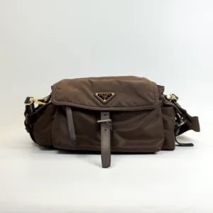 Pre-Owned/ Pre-Loved/ Second-Hand Prada Explore Medium (Re-Nylon), Bag in Sienna Color, Medium Size, Front View