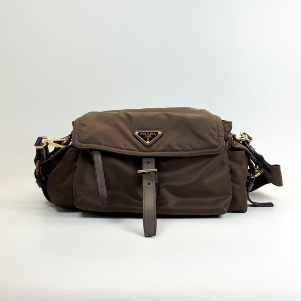 Pre-Owned/ Pre-Loved/ Second-Hand Prada Explore Medium (Re-Nylon), Bag in Sienna Color, Medium Size, Front View