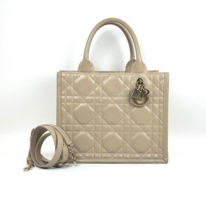 c2026131010-dior-small-leather-book-tote Pre-Owned/ Pre-Loved/ Second-Hand Dior Small Leather Book Tote, Bag in Desert Taupe (Brown Beige) Color, Small 26.5 x 22 x 14cm Size, Front View