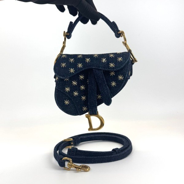 Pre-Owned/ Pre-Loved/ Second-Hand Dior Micro Saddle Limited Edition, Bag in Denim, Gold Hardware Color, Micro Size, Front View