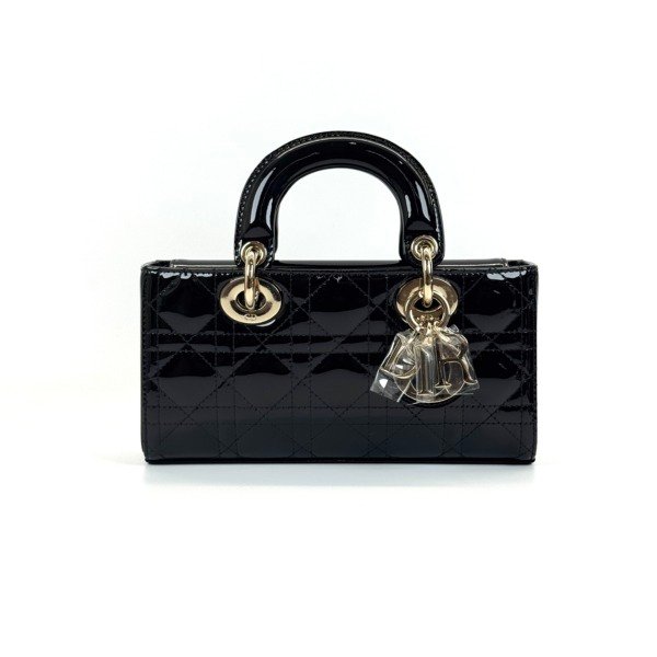 c2026131026-dior-d-joy-patent-leather Pre-Owned/ Pre-Loved/ Second-Hand Dior D-Joy Patent Leather, Bag in Black, Gold Hardware Color, Small Size, Front View