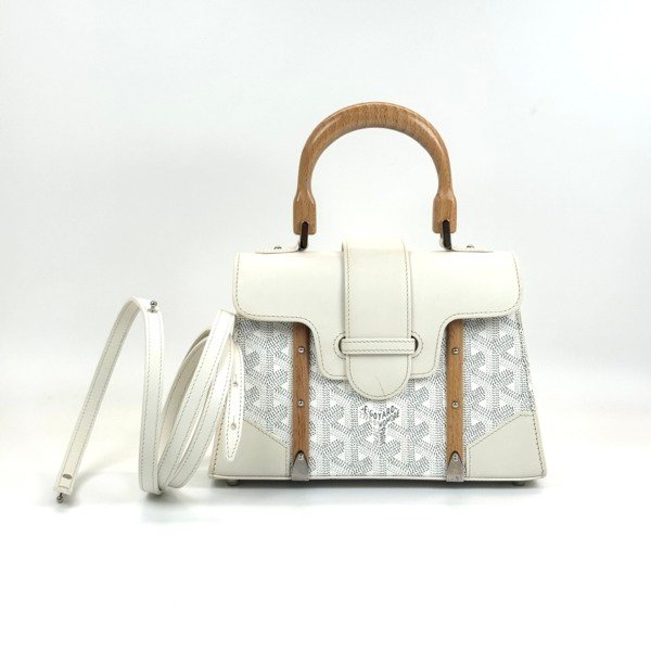 c2026141032-goyard-saigon-structure-mini Pre-Owned/ Pre-Loved/ Second-Hand Goyard Saigon Structure Mini, Bag in White Color, 20 x 15 x 7.5 cm Size, Front View