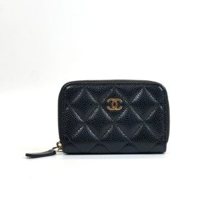 b202501248-chanel-zippy-classic-card-holder-caviar Pre-Owned/ Pre-Loved/ Second-Hand Chanel Zippy Classic Card Holder Caviar, Wallet in Black, Gold Hardware Color, Size, Front View