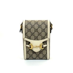 b202511481-gucci-1955-horse-bit Pre-Owned/ Pre-Loved/ Second-Hand Gucci 1955 Horse Bit, Bag in White, Gold Hardware Color, Size, Front View