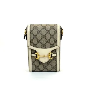 Pre-Owned/ Pre-Loved/ Second-Hand Gucci 1955 Horse Bit, Bag in White, Gold Hardware Color,  Size, Front View