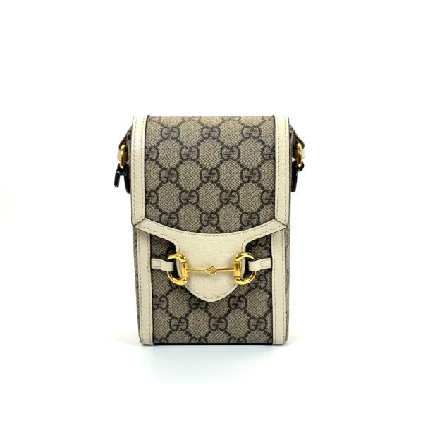 b202511481-gucci-1955-horse-bit Pre-Owned/ Pre-Loved/ Second-Hand Gucci 1955 Horse Bit, Bag in White, Gold Hardware Color, Size, Front View