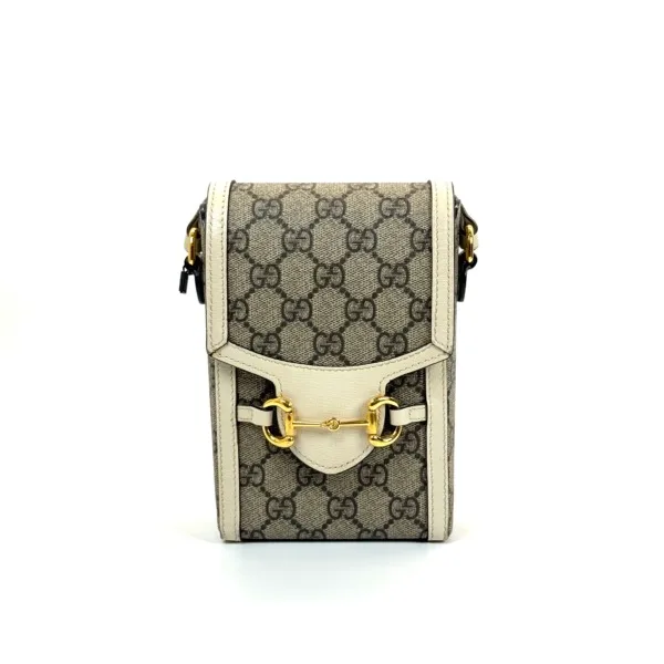 b202511481-gucci-1955-horse-bit Pre-Owned/ Pre-Loved/ Second-Hand Gucci 1955 Horse Bit, Bag in White, Gold Hardware Color, Size, Front View
