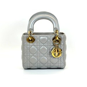 b202513590-dior-mini-lady-dior Pre-Owned/ Pre-Loved/ Second-Hand Dior Mini Lady Dior, Bag in Grey, Gold Hardware Color, Mini Size, Front View
