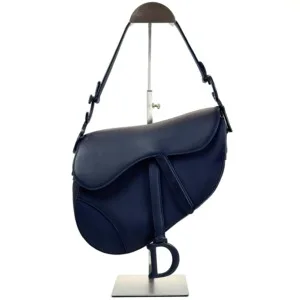 c202513609-dior-medium-saddle-bag-includes-extra-strap Pre-Owned/ Pre-Loved/ Second-Hand Dior Medium Saddle Bag (includes extra strap), Bag in Navy Blue Color, Medium Size, Front View