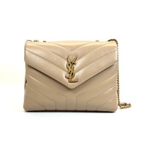 c202516614-saint-laurent-ysl-loulou-quilted-small Pre-Owned/ Pre-Loved/ Second-Hand Saint Laurent (YSL) Loulou Quilted Small, Bag in Dark Beige Color, Small Size, Front View