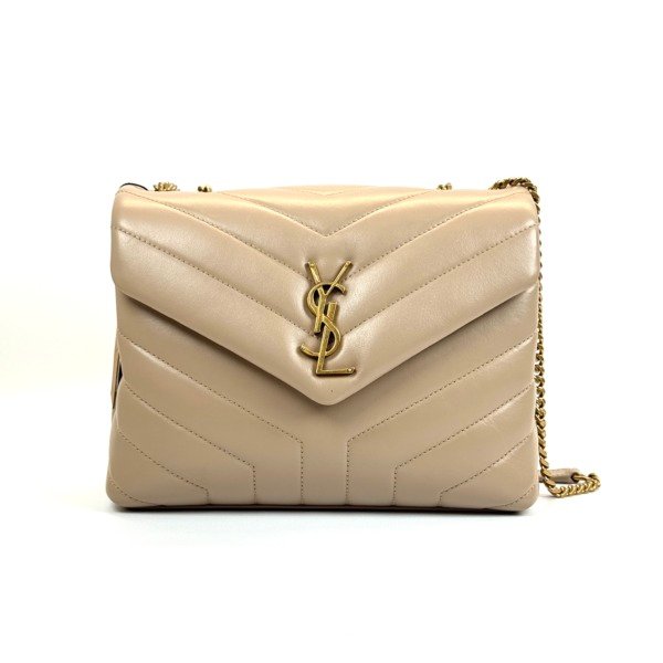 c202516614-saint-laurent-ysl-loulou-quilted-small Pre-Owned/ Pre-Loved/ Second-Hand Saint Laurent (YSL) Loulou Quilted Small, Bag in Dark Beige Color, Small Size, Front View