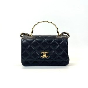 c2026011077-chanel-top-handle-cavair-mini Pre-Owned/ Pre-Loved/ Second-Hand Chanel Top Handle Cavair Mini Flap (Coco Handle), Bag in Black, Gold Hardware Color, Mini Square Size, Front View