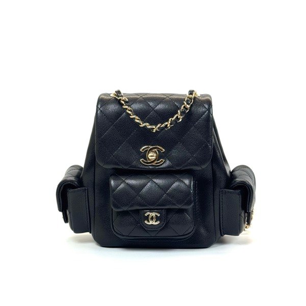 c2026011078-chanel-duma-backpack-caviar Pre-Owned/ Pre-Loved/ Second-Hand Chanel Duma Backpack Caviar, Bag in Black, Gold Hardware Color, Size, Front View