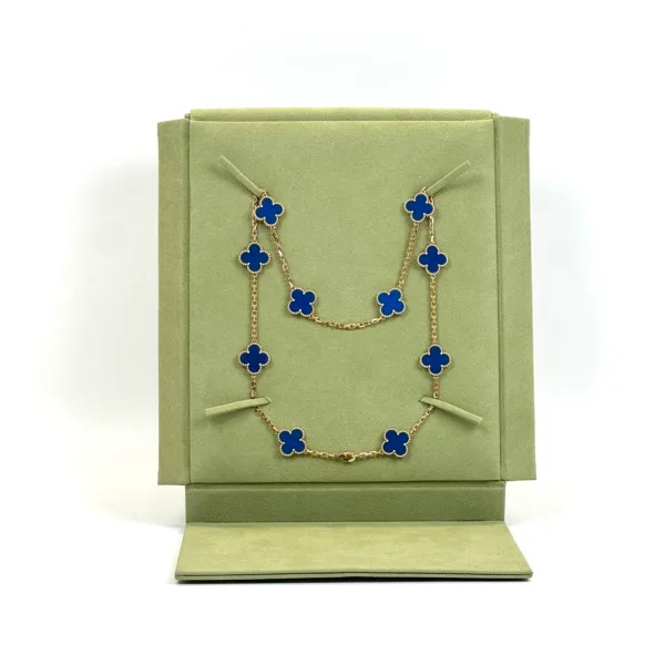 c2026021095-van-cleef-arpels-vca-10-motif-agate-alhambra-necklace Pre-Owned/ Pre-Loved/ Second-Hand Van Cleef & Arpels (VCA) 10 Motif Agate Alhambra Necklace, Necklace in Blue agate Color, 5cm extended Size, Front View