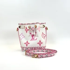 Pre-Owned/ Pre-Loved/ Second-Hand Louis Vuitton (LV) Nano Noe Bucket Bag, Bag in Pink, Gold Hardware Color, Nano Size, Front View