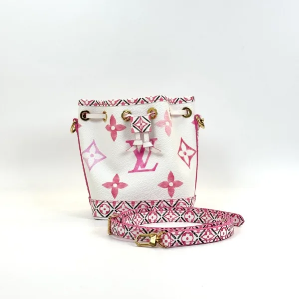 Pre-Owned/ Pre-Loved/ Second-Hand Louis Vuitton (LV) Nano Noe Bucket Bag, Bag in Pink, Gold Hardware Color, Nano Size, Front View