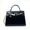 c2026061083-hermes-kelly-32-box Pre-Owned/ Pre-Loved/ Second-Hand Hermes Kelly 32 Box, Bag in Black, Palladium Hardware Color, 32cm Size, Front View