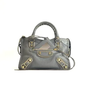 c2026121097-balenciaga-mini-city-bag Pre-Owned/ Pre-Loved/ Second-Hand Balenciaga Mini City Bag, Bag in Grey, Gold Hardware Color, Mini Size, Front View