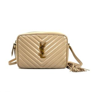 Pre-Owned/ Pre-Loved/ Second-Hand Saint Laurent (YSL) Camera Bag, Bag in Dark Beige Color,  Size, Front View