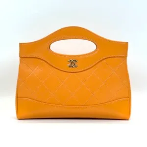 Pre-Owned/ Pre-Loved/ Second-Hand Chanel 31 Nano Bag, Bag in Orange, Light Gold Hardware Color, 17 x 20.5 x 3.5 cm Size, Front View