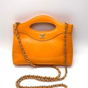 b202501602-chanel-31-nano-bag Pre-Owned/ Pre-Loved/ Second-Hand Chanel 31 Nano Bag, Bag in Orange, Light Gold Hardware Color, 17 x 20.5 x 3.5 cm Size, Front View